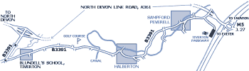 Map - M5 Junction 27 to Blundell's (6 KB) - links to a larger 19 KB version